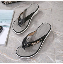 Load image into Gallery viewer, Women's Summer New Fashion Metal Button Slides Beach Shoes Modern Sandals Women Outside Platform Comfort Thong Style Flip Flops Sandals With Arch Support Thick Sole Outdoor Flip Flops
