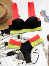 Load image into Gallery viewer, Women's Swimsuits Swimwear Patchwork Bikini Woman Push up Bikinis Swimsuit Bathing Suits Women Rave Neon Patchwork Bikini Swimsuit 2 Piece Cutout Molded Push Up Bathing Suit
