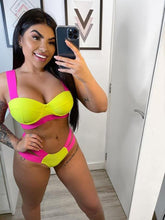 Load image into Gallery viewer, Women's Swimsuits Swimwear Patchwork Bikini Woman Push up Bikinis Swimsuit Bathing Suits Women Rave Neon Patchwork Bikini Swimsuit 2 Piece Cutout Molded Push Up Bathing Suit
