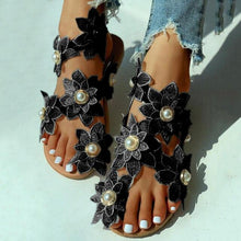 Load image into Gallery viewer, Women Sandals Fashion Style Summer Shoes Beach Comfortable Flat Sandals Flower Sandals Open Toe Pearl Casual Lace Floral Beach Flip Flop Comfy Shoes Summer Elegant Toe Sandals Comfy Dress
