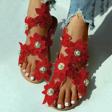Load image into Gallery viewer, Women Sandals Fashion Style Summer Shoes Beach Comfortable Flat Sandals Flower Sandals Open Toe Pearl Casual Lace Floral Beach Flip Flop Comfy Shoes Summer Elegant Toe Sandals Comfy Dress
