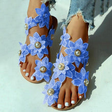 Load image into Gallery viewer, Women Sandals Fashion Style Summer Shoes Beach Comfortable Flat Sandals Flower Sandals Open Toe Pearl Casual Lace Floral Beach Flip Flop Comfy Shoes Summer Elegant Toe Sandals Comfy Dress
