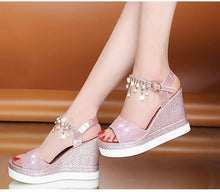 Load image into Gallery viewer, Women Sandals Summer Platform Sandals Buckle Strap Peep Toe Thick Bottom Modern Espadrille Sandals Platform Cross Buckle Strap Slingback Summer Open Toe Shoes
