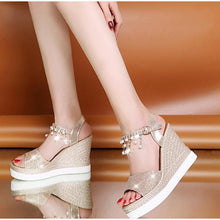 Load image into Gallery viewer, Women Sandals Summer Platform Sandals Buckle Strap Peep Toe Thick Bottom Modern Espadrille Sandals Platform Cross Buckle Strap Slingback Summer Open Toe Shoes
