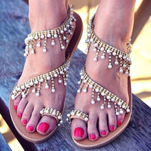 Load image into Gallery viewer, Women Sandals Summer Shoes Flat Pearl Sandals Comfortable String Slippers Women Casual Sandals For Women Casual T Strap Dress Sandals Summer Open Toe Shoes
