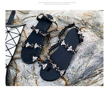 Load image into Gallery viewer, Women Sandals Summer Shoes Flat Pearl Sandals Comfortable String Slippers Women Casual Sandals For Women Casual T Strap Dress Sandals Summer Open Toe Shoes
