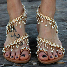 Load image into Gallery viewer, Women Sandals Summer Shoes Flat Pearl Sandals Comfortable String Slippers Women Casual Sandals For Women Casual T Strap Dress Sandals Summer Open Toe Shoes
