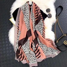 Load image into Gallery viewer, Women Scarf Leopard Print Cotton Large Size Scarfs For Winter Shawls Winter Warm Casual Wear For Women Lovely Floral Tassel Cotton ab Shawls Lady Silk Wraps Scarves
