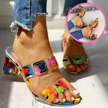 Load image into Gallery viewer, Women Square Heels Summer Sandals Open Toe Multi Colors Shoes Cute Sandals Flip Flops Slip On Fashion Wedding Dress Chunky Block Heels Open Back High Heel Slide Slipper
