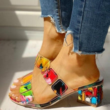 Load image into Gallery viewer, Women Square Heels Summer Sandals Open Toe Multi Colors Shoes Cute Sandals Flip Flops Slip On Fashion Wedding Dress Chunky Block Heels Open Back High Heel Slide Slipper
