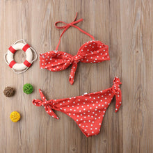 Load image into Gallery viewer, Women Strapless Bandage Push Up Dot Printed Bikini Set Women's Adjustable Bathing Suits Two Piece Swimwear Tie Cutout Low Waist String Bikini Set Lace Up Female Summer Swimwear Swimsuit Beachwear
