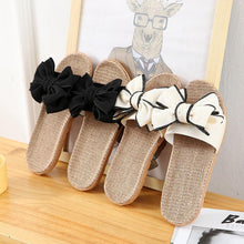 Load image into Gallery viewer, Women Summer Casual Slides Comfortable Flax Slippers Striped Bow Linen Flip Flops Platform Sandals Summer Indoor Slippers Linen Women's Slippers Flower Slippers
