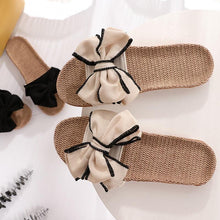 Load image into Gallery viewer, Women Summer Casual Slides Comfortable Slippers Striped Bow Linen Flip Flops Platform Sandals Unisex Linen Summer Beach Shoes Lightweight Skidproof Indoor Slippers Home Breathable Sandals
