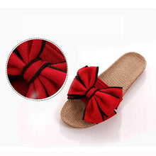 Load image into Gallery viewer, Women Summer Casual Slides Comfortable Slippers Striped Bow Linen Flip Flops Platform Sandals Unisex Linen Summer Beach Shoes Lightweight Skidproof Indoor Slippers Home Breathable Sandals
