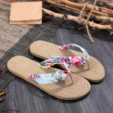 Load image into Gallery viewer, Women Summer Floral Flip Flops Beach Sandals Thongs Slippers Hemp Rope Travel Flip-Flops Unisex Home Slippers Flax Women House Slipper Open-Toe Breathable Slippers
