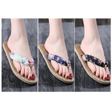 Load image into Gallery viewer, Women Summer Floral Flip Flops Beach Sandals Thongs Slippers Hemp Rope Travel Flip-Flops Unisex Home Slippers Flax Women House Slipper Open-Toe Breathable Slippers
