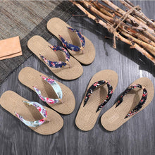 Load image into Gallery viewer, Women Summer Floral Flip Flops Beach Sandals Thongs Slippers Hemp Rope Travel Flip-Flops Unisex Home Slippers Flax Women House Slipper Open-Toe Breathable Slippers

