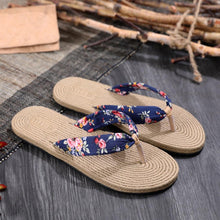 Load image into Gallery viewer, Women Summer Floral Flip Flops Beach Sandals Thongs Slippers Hemp Rope Travel Flip-Flops Unisex Home Slippers Flax Women House Slipper Open-Toe Breathable Slippers

