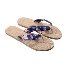 Load image into Gallery viewer, Women Summer Floral Flip Flops Beach Sandals Thongs Slippers Hemp Rope Travel Flip-Flops Unisex Home Slippers Flax Women House Slipper Open-Toe Breathable Slippers

