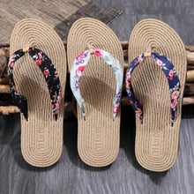 Load image into Gallery viewer, Women Summer Floral Flip Flops Beach Sandals Thongs Slippers Hemp Rope Travel Flip-Flops Unisex Home Slippers Flax Women House Slipper Open-Toe Breathable Slippers
