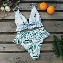 Load image into Gallery viewer, Women Summer High Waist Ruffle Bikini Set Swimwear Women Lady Floral Female Push Up Swimsuit Summer Beach Wear Bikini Pure Color Bikini Charming Ruffled Bra And Bottom Swimsuits

