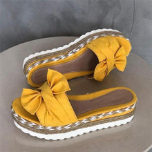 Load image into Gallery viewer, Women Summer Platform Mid Heels Bow Tie Open Toe Fashion Slides Beach Outdoor Shoes Knotted Bow Flat Footbed Sandals For Ladies Open Toe Casual Summer Slide Sandals
