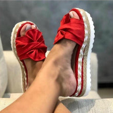 Load image into Gallery viewer, Women Summer Platform Mid Heels Bow Tie Open Toe Fashion Slides Beach Outdoor Shoes Knotted Bow Flat Footbed Sandals For Ladies Open Toe Casual Summer Slide Sandals
