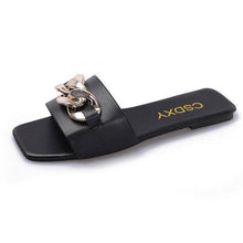 Load image into Gallery viewer, Women Summer Slipper Square Toe Chain Slippers Slip On Flat Slide Sandals Beach Flip Flops Casual Shoes Woman Heel Shoes Open Toe Slip On Dress Backless Heels Slides Slippers
