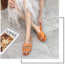 Load image into Gallery viewer, Women Summer Slipper Square Toe Chain Slippers Slip On Flat Slide Sandals Beach Flip Flops Casual Shoes Woman Heel Shoes Open Toe Slip On Dress Backless Heels Slides Slippers
