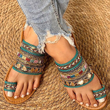 Load image into Gallery viewer, Women Summer Style Beautiful Flat Slippers Casual Comfortable Beach Women Sandals Strappy Flat Open Toe Ring Sandals Wide Comfortable Leather Shiny Sandals
