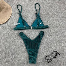 Load image into Gallery viewer, Women Swimsuit Triangle Micro Bikini Set Solid Swimwear Women's Swimsuit Halter Ribbed String Bathing Suit Bikini Set High Cut Swimming Bathing Suit Beachwear
