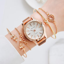 Load image into Gallery viewer, Women Watches New Luxury Fashion Quartz Ladies Watch Clock Rose Gold Diamond Dial Dress Casual Wristwatch Quartz Movement Girls Ladies Wristwatch Big Face Mesh Belt Watch And Bracelet Set
