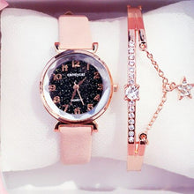 Load image into Gallery viewer, Women Watches Starry Sky Bracelet Set Watch Casual Leather Quartz Wristwatch Fashion Leather Strap Dress Analogy Display Classic Romantic With Jewelry Bracelet Set
