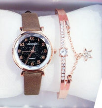 Load image into Gallery viewer, Women Watches Starry Sky Bracelet Set Watch Casual Leather Quartz Wristwatch Fashion Leather Strap Dress Analogy Display Classic Romantic With Jewelry Bracelet Set
