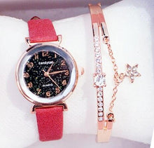 Load image into Gallery viewer, Women Watches Starry Sky Bracelet Set Watch Casual Leather Quartz Wristwatch Fashion Leather Strap Dress Analogy Display Classic Romantic With Jewelry Bracelet Set
