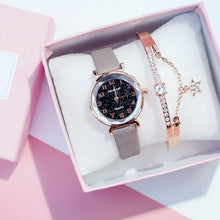 Load image into Gallery viewer, Women Watches Starry Sky Bracelet Set Watch Casual Leather Quartz Wristwatch Fashion Leather Strap Dress Analogy Display Classic Romantic With Jewelry Bracelet Set
