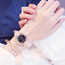 Load image into Gallery viewer, Women Watches Starry Sky Bracelet Set Watch Casual Leather Quartz Wristwatch Fashion Leather Strap Dress Analogy Display Classic Romantic With Jewelry Bracelet Set
