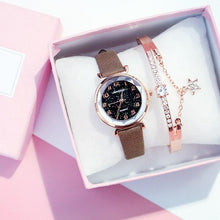 Load image into Gallery viewer, Women Watches Starry Sky Bracelet Set Watch Casual Leather Quartz Wristwatch Fashion Leather Strap Dress Analogy Display Classic Romantic With Jewelry Bracelet Set
