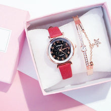 Load image into Gallery viewer, Women Watches Starry Sky Bracelet Set Watch Casual Leather Quartz Wristwatch Fashion Leather Strap Dress Analogy Display Classic Romantic With Jewelry Bracelet Set
