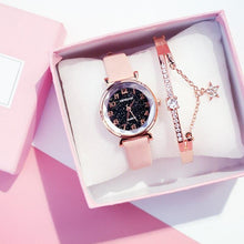 Load image into Gallery viewer, Women Watches Starry Sky Bracelet Set Watch Casual Leather Quartz Wristwatch Fashion Leather Strap Dress Analogy Display Classic Romantic With Jewelry Bracelet Set
