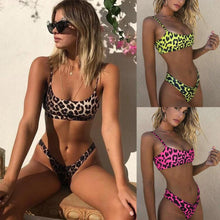 Load image into Gallery viewer, Women Wear Bikini Female Swimwear Beach Bikini Leopard Beachwear Set Women's Square Neck Wide Strap Swimsuit Cheeky Bikini Set High Waist 2 Piece Bathing Suit Bathing Suit Snakeskin Push Up Swimsuit
