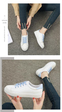Load image into Gallery viewer, Women White Sneakers Fashion Breathble Vulcanized Shoes Leather Platform Shoes White Lace Up Casual Woman Comfortable Sneakers Leather Spring Flats Trainers Sneakers
