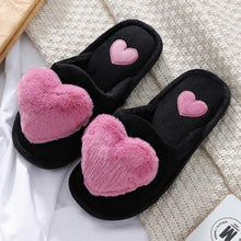 Load image into Gallery viewer, Women Winter Heart Shoes Woman Slides Plush Home Slippers Indoor House Shoes Winter Warm Fur Slippers With Embroidered Heart Details Soft And Warm House Slippers With Cushioned Insole
