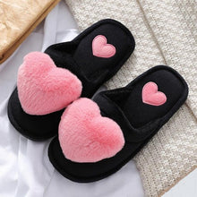 Load image into Gallery viewer, Women Winter Heart Shoes Woman Slides Plush Home Slippers Indoor House Shoes Winter Warm Fur Slippers With Embroidered Heart Details Soft And Warm House Slippers With Cushioned Insole
