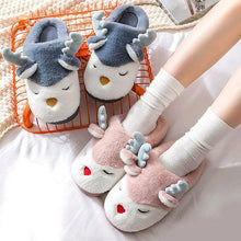 Load image into Gallery viewer, Women Winter Home Slippers Deer Elk Non-Slip Soft Warm House Shoes Men Indoor Bedroom Elk Slippers Warm Animal Slippers Winter Fleece Plush Home Slippers With Non-Skid Rubber Sole
