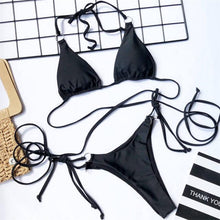 Load image into Gallery viewer, Women Wrap Around String Bikini Female Swimsuit Women Swimwear Women's Straps Halter Cross Front High Cut Adjustable 2 Pieces Bikini Set Swimsuit Two-pieces Lace Up Bikini Set Bathing Swim Suit
