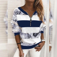 Load image into Gallery viewer, Women's Blouse Shirt Striped Color Block Long Sleeve Print V Neck Tops
