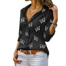 Load image into Gallery viewer, Women's Butterfly Long Sleeve Print Shirt Collar Basic Tops
