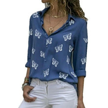 Load image into Gallery viewer, Women's Butterfly Long Sleeve Print Shirt Collar Basic Tops
