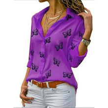 Load image into Gallery viewer, Women's Butterfly Long Sleeve Print Shirt Collar Basic Tops
